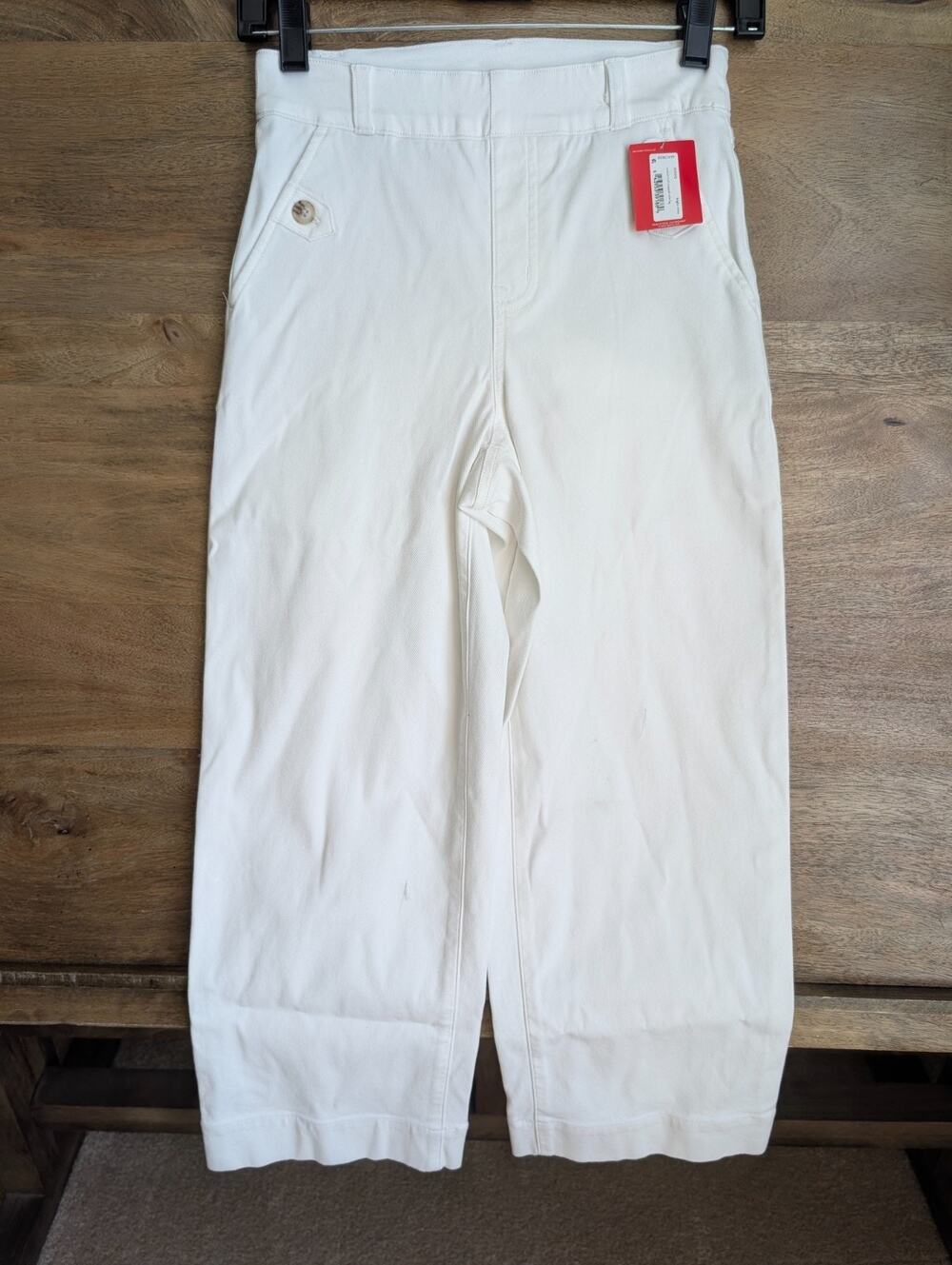 NWT Spanx Twill Crop Pants Womens X-Small Bright White Stretch Wide Leg 20312Q